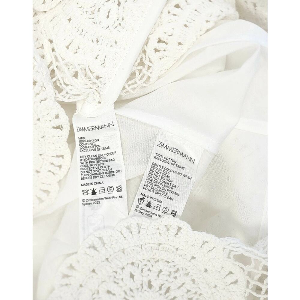 Zimmermann Junie Ivory Cotton Lace Crochet Mini Dress Cottagecore Sz 3 / 10 / L - Picture 8 of 9